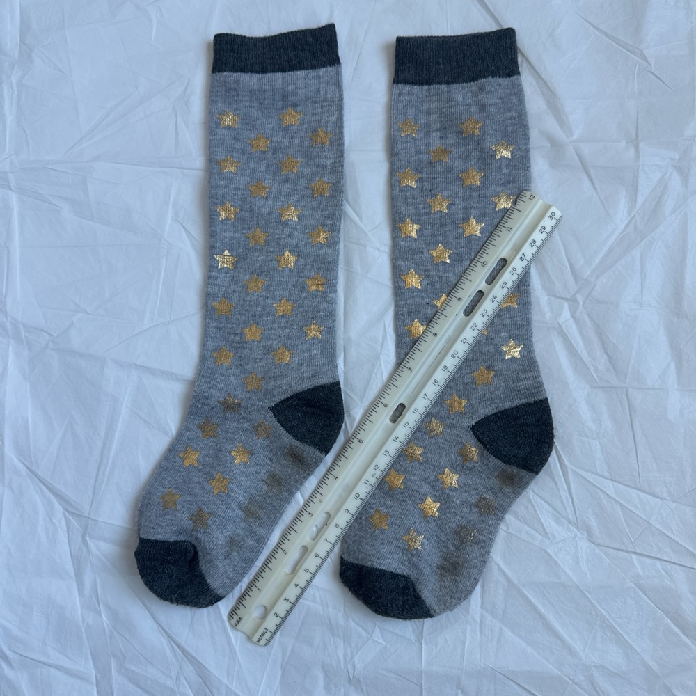 Gray and Gold Star Patterned Kid’s Socks 5-5.5 approximately